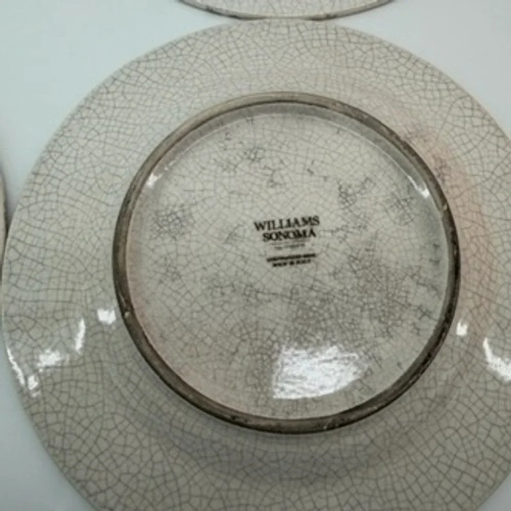 4 Williams Sonoma Crackle Glaze Salad Plates Cream Made‎ in Italy Rustic 9